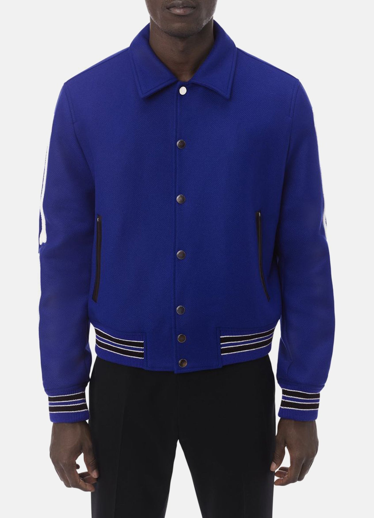Men's Royal Blue Bone Design Varsity Jacket