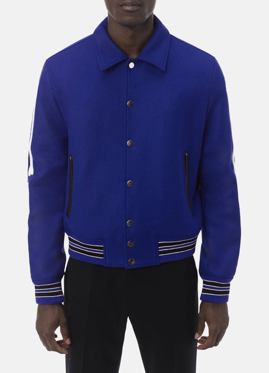 Men's Royal Blue Bone Design Varsity Jacket