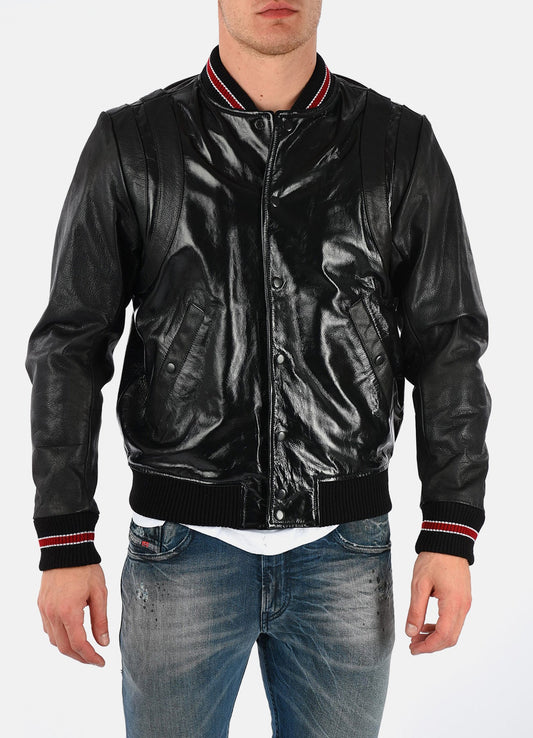 Men's Shiny Black Varsity Leather Jacket