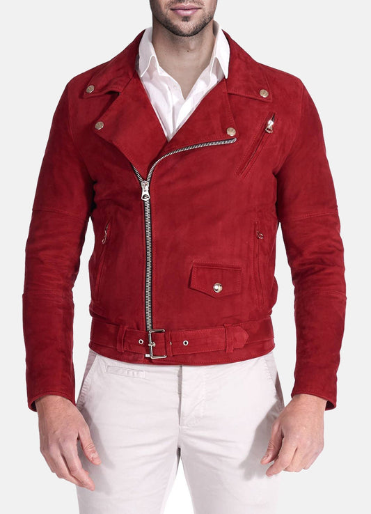 Men's Burgendy Red Suede Leather Jacket