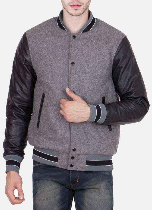 Men's Gray and Black Varsity Jacket