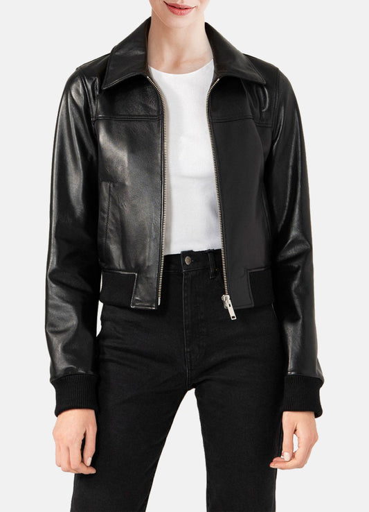 Women's Shiny Black Biker Leather Jacket