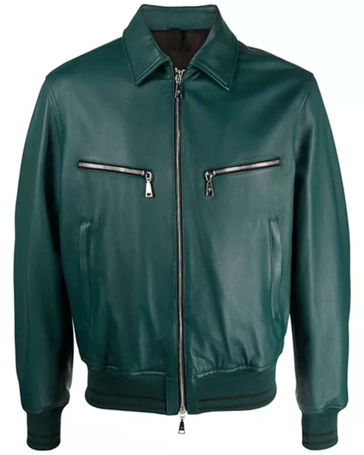 Teal Green Leather Jacket Men's