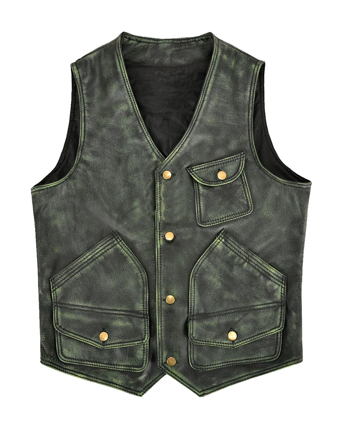 Men's Distressed Green Leather Hunter Vest