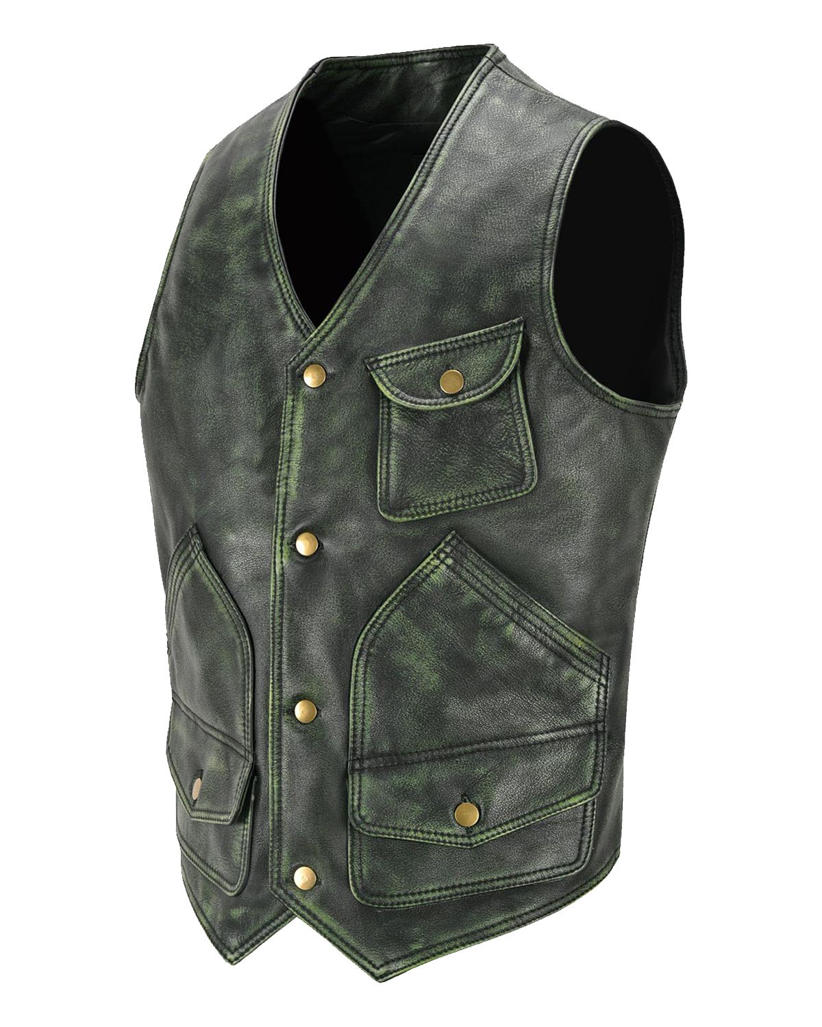 Men's Distressed Green Leather Hunter Vest