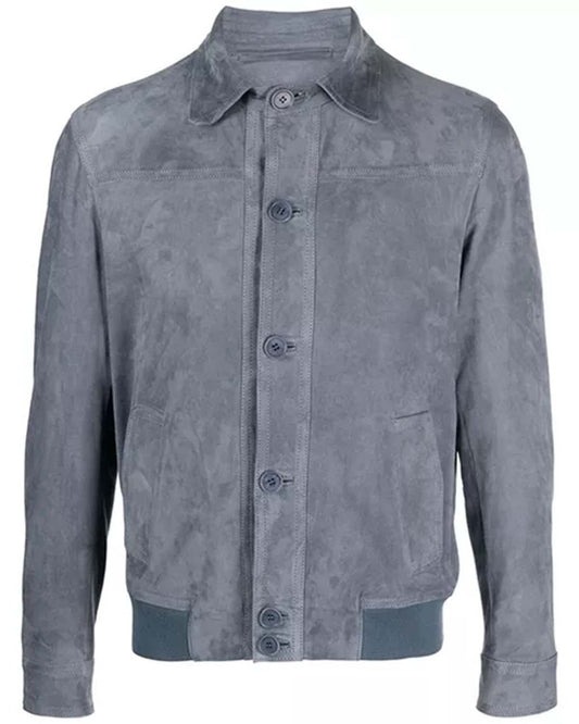 Men's Grey Suede Bomber Jacket