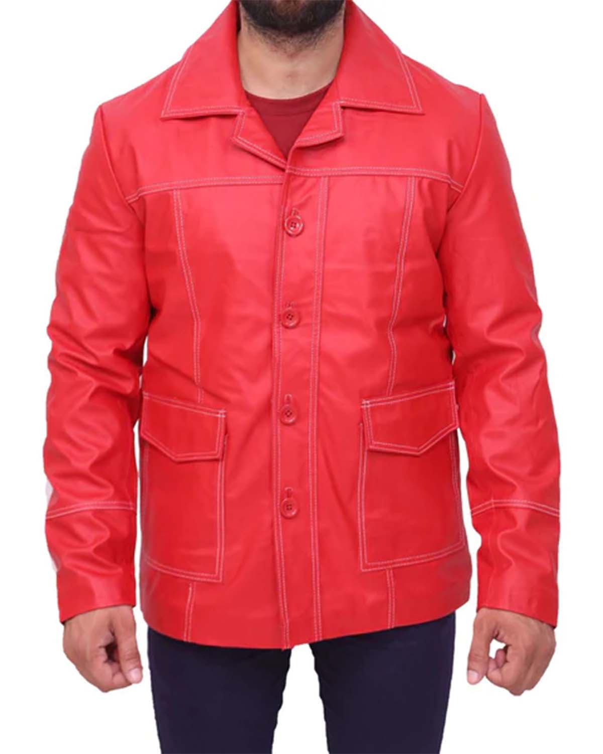 Brad Pitt Fight Club Red Leather Jacket