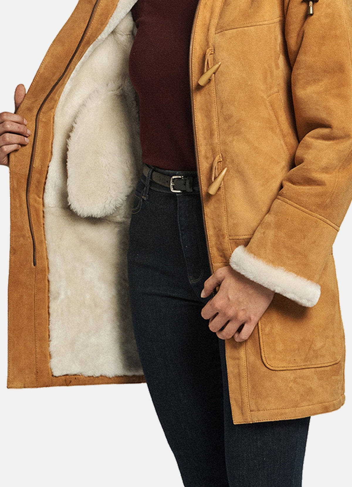 Women's Tan Shearling Leather Coat