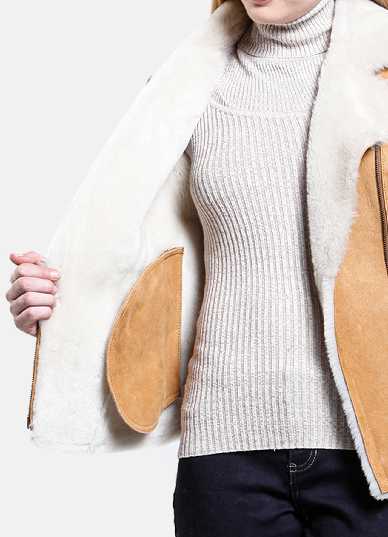 Women's Classic Tan Shearling Leather Jacket
