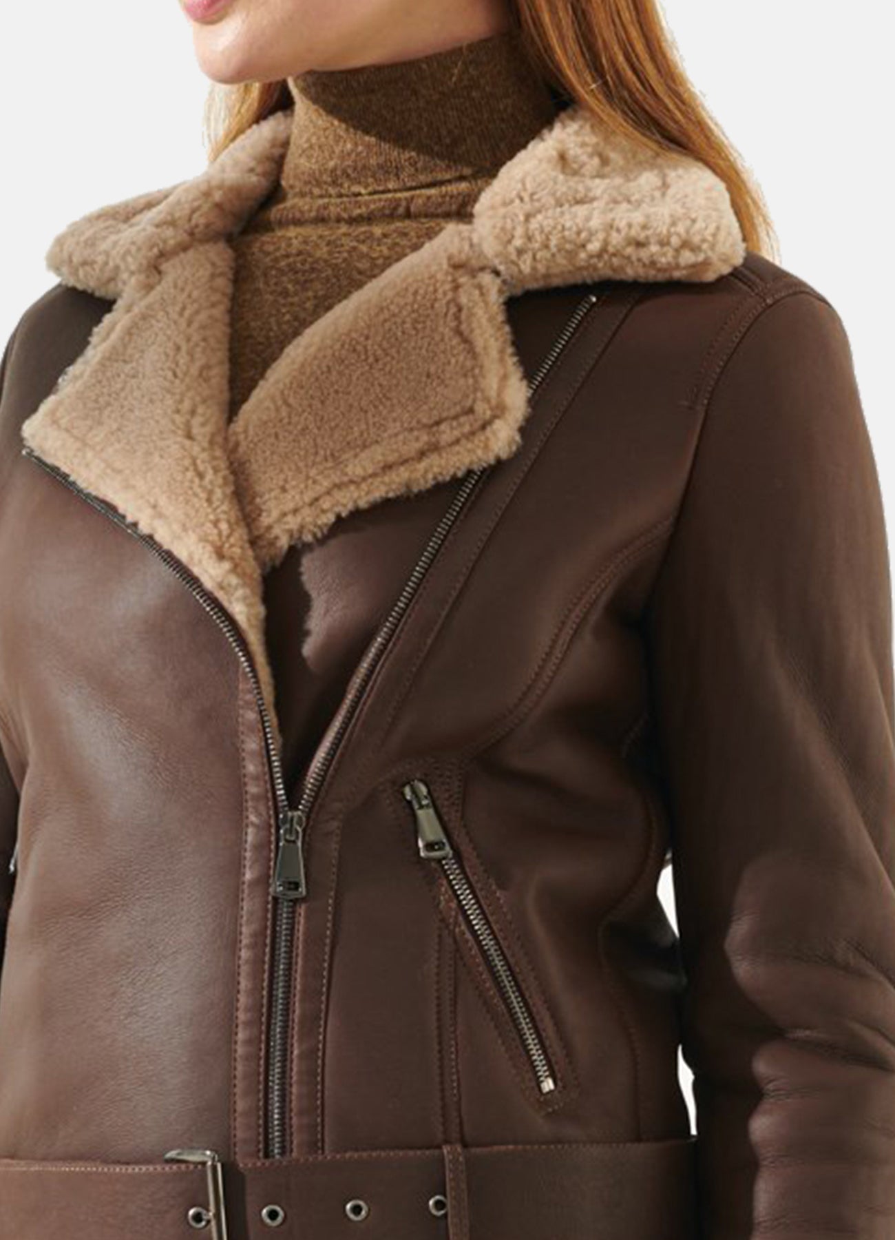 Women's Chocolate Brown Shearling Leather Jacket