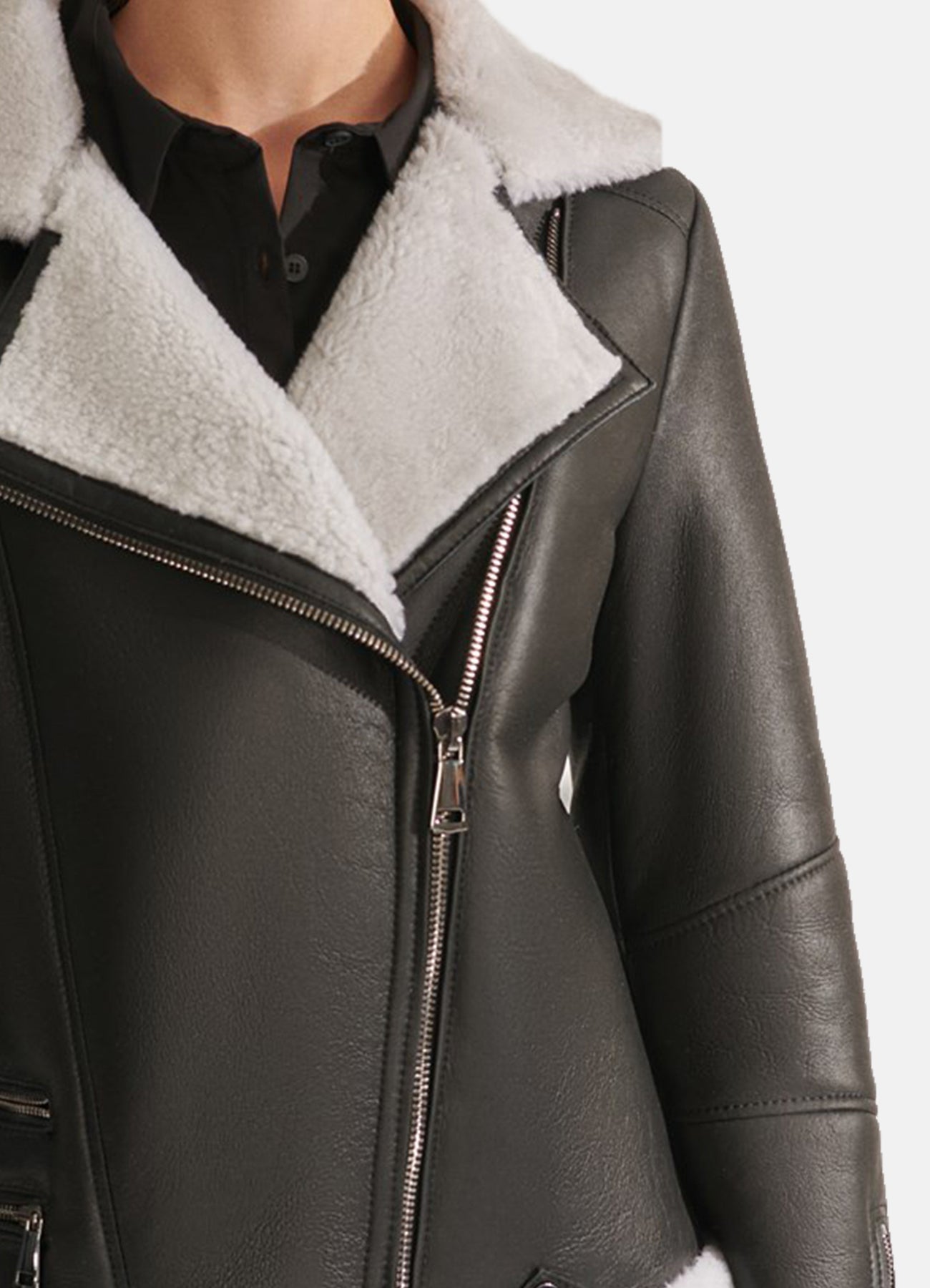 Women's Black Sport Shearling Leather Jacket
