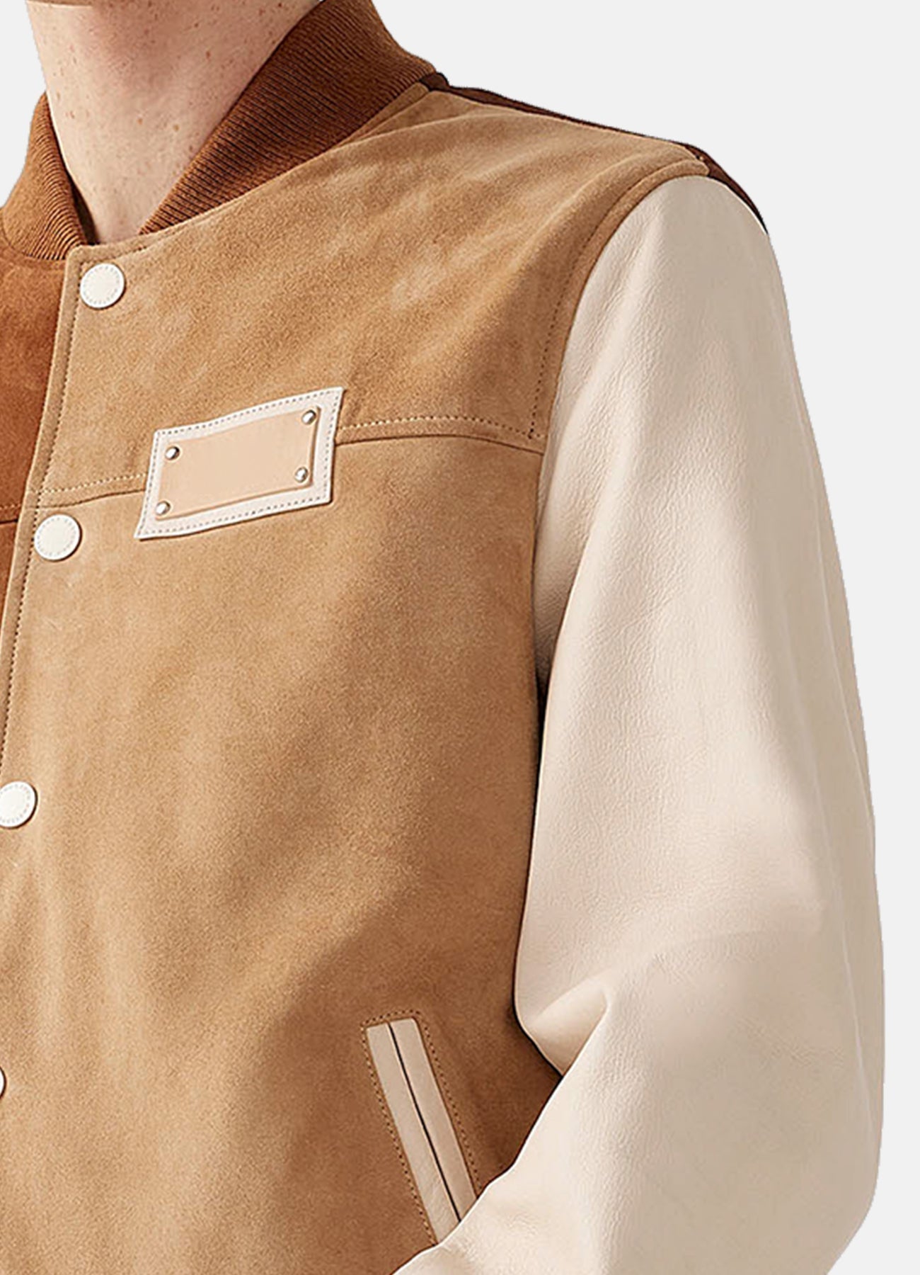 Men's Tan and Beige Suede Varsity Jacket