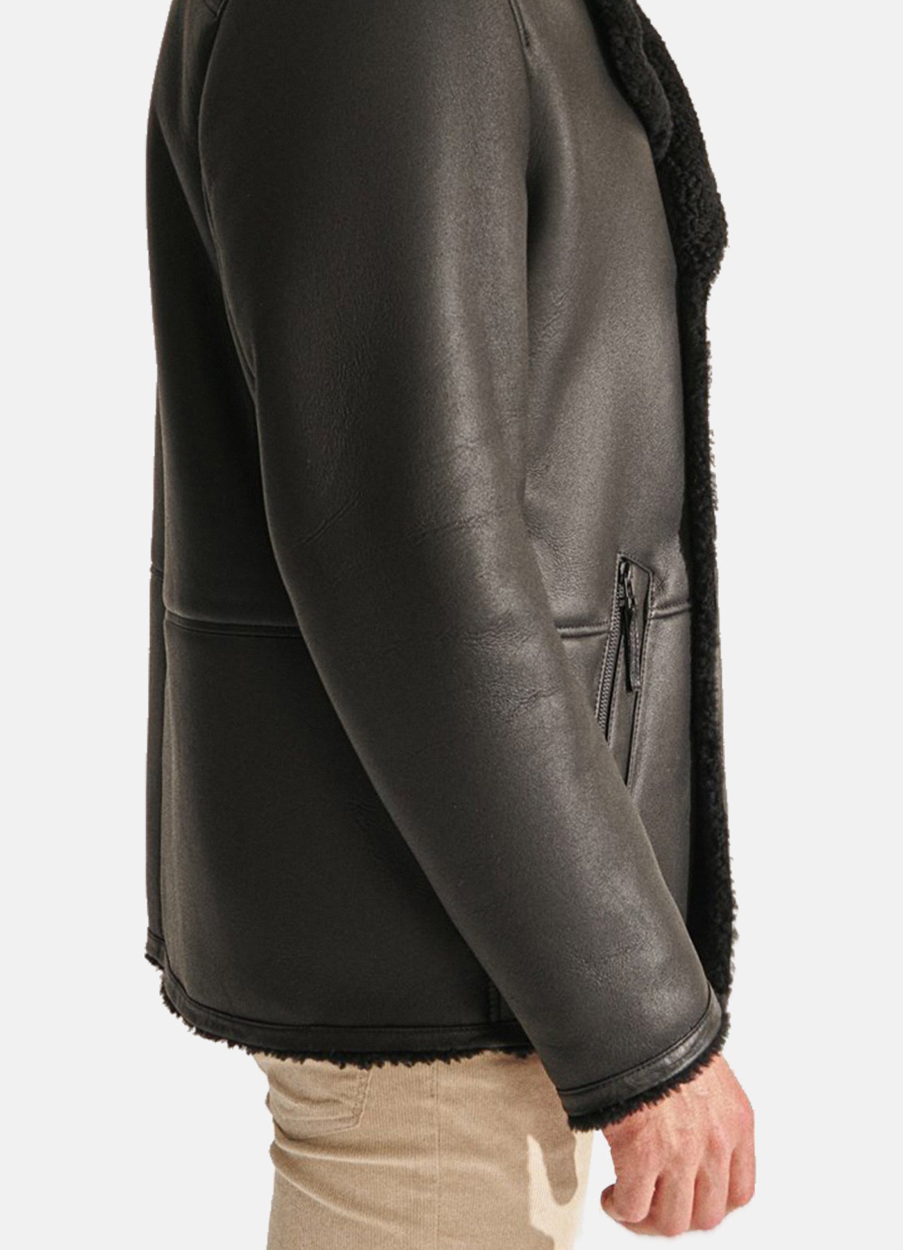 Men's Charcoal Black Shearling Leather Jacket