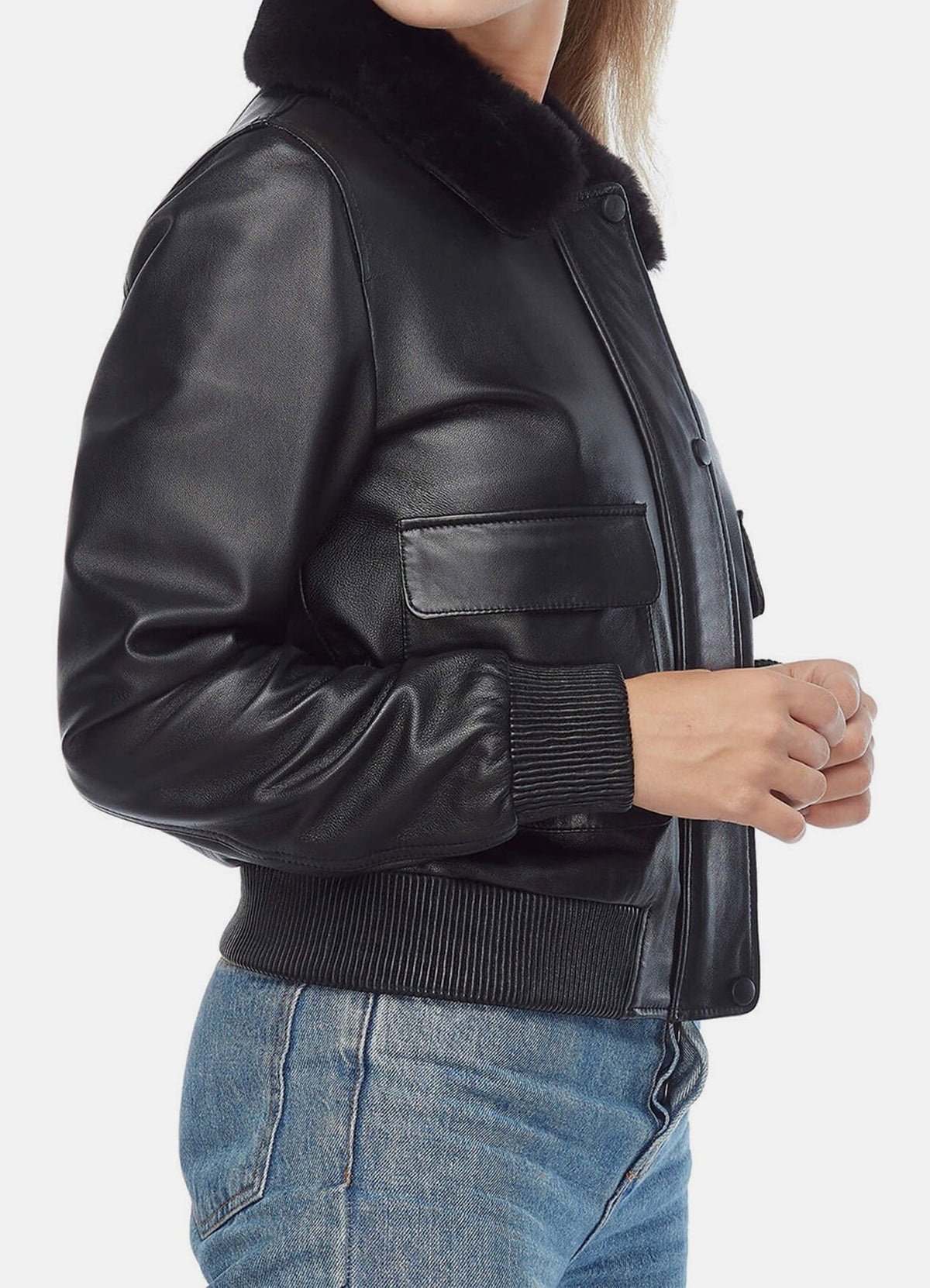 Women's Jet Black Bomber Leather Jacket