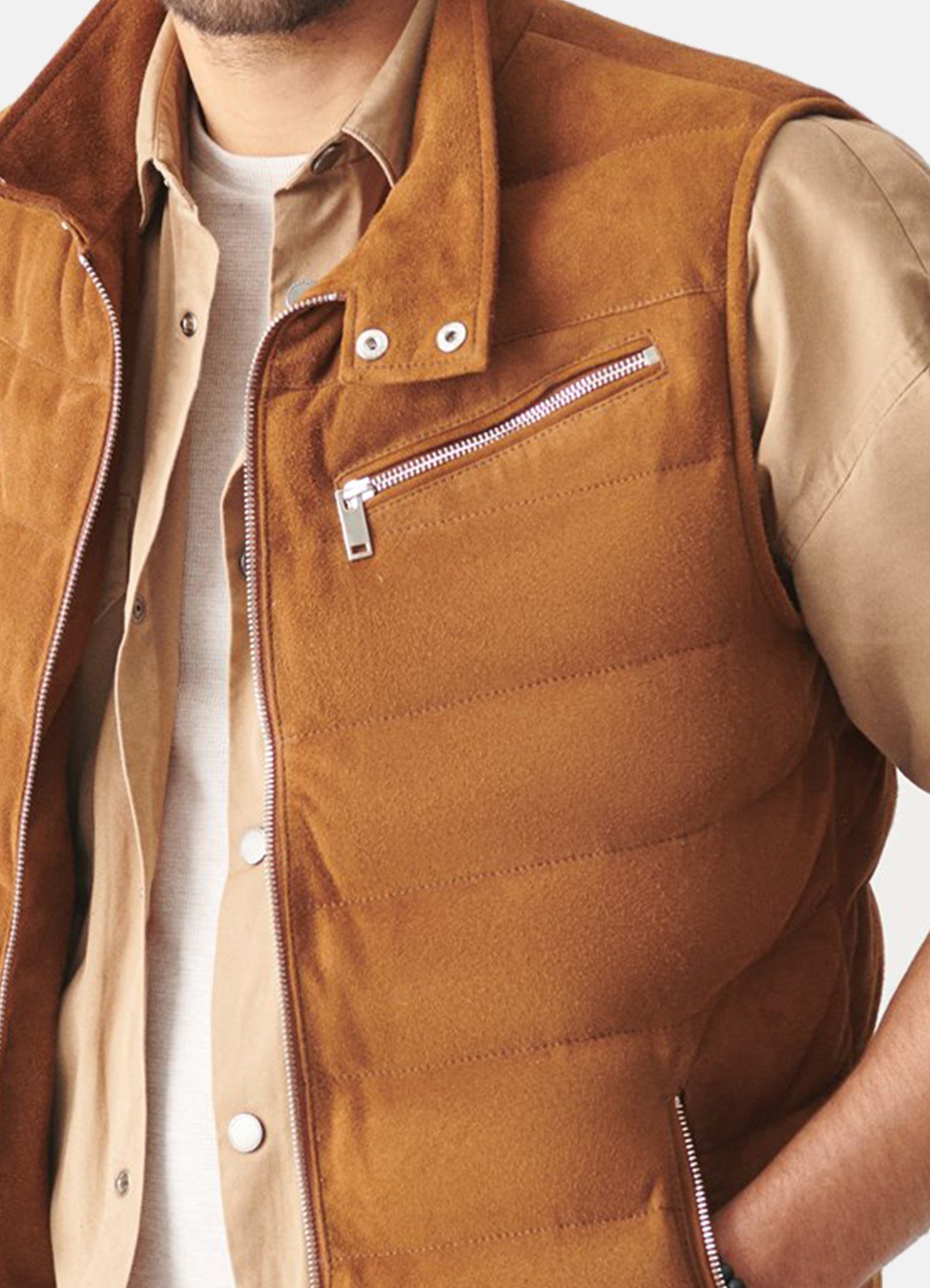 Men's Casual Tan Suede Leather Vest