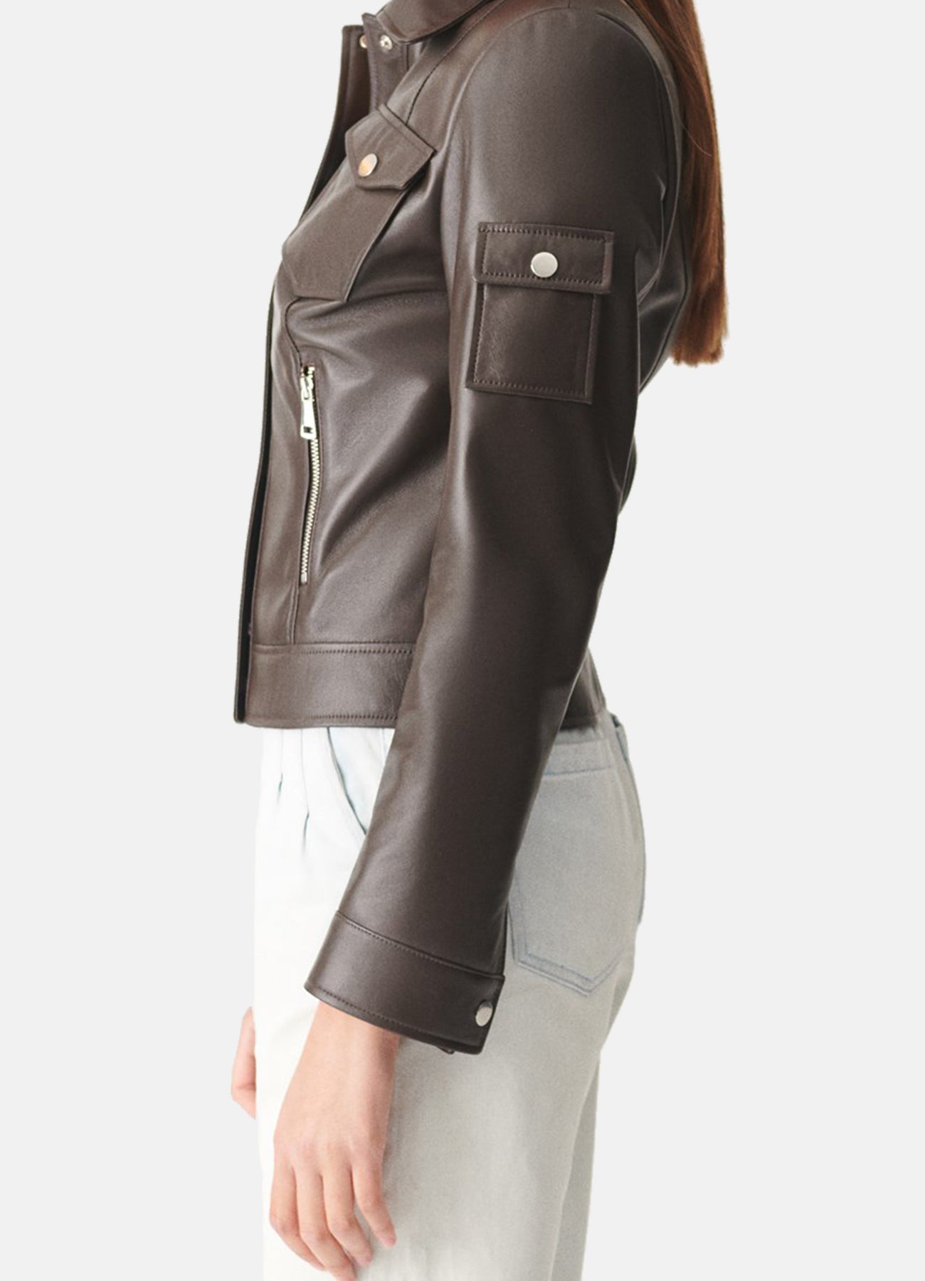 Women's Dark Brown Sports Biker Leather Jacket