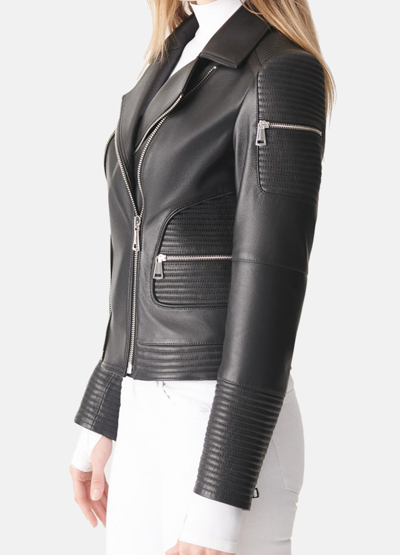 Women's Quilted Black Biker Leather Jacket