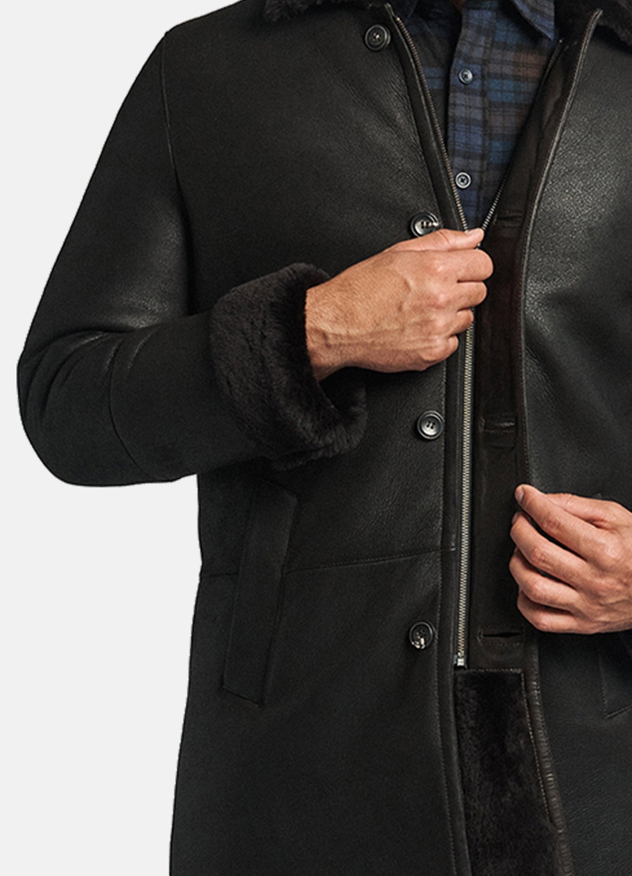 Men's Authentic Black Shearling Leather Coat