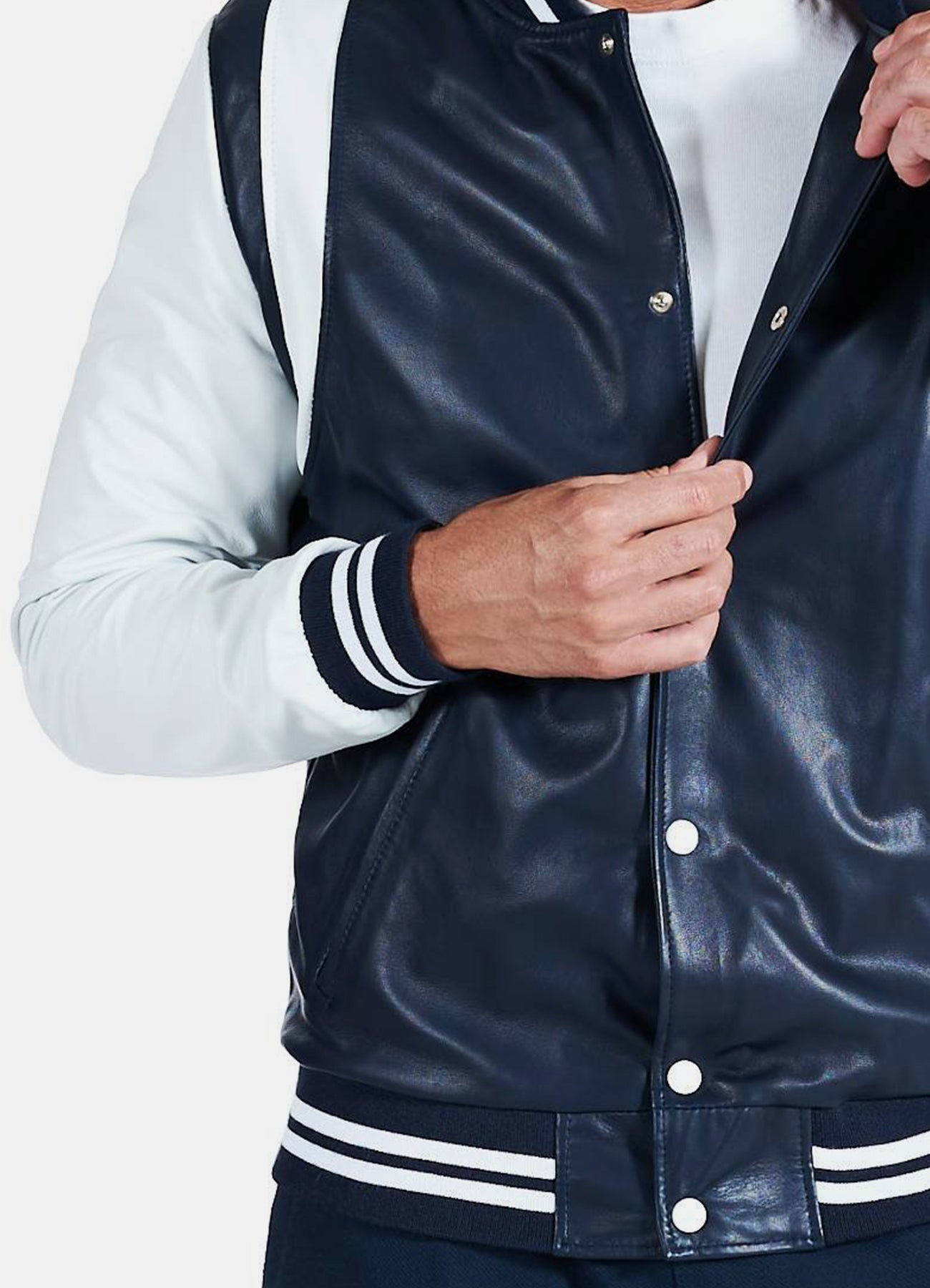 Men's Dark Blue and White Varsity Jacket