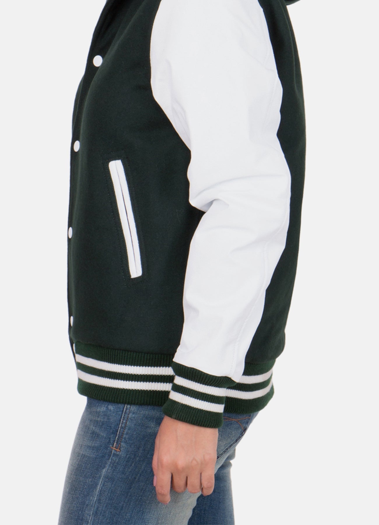 Women's Dark Green and White Varsity Jacket