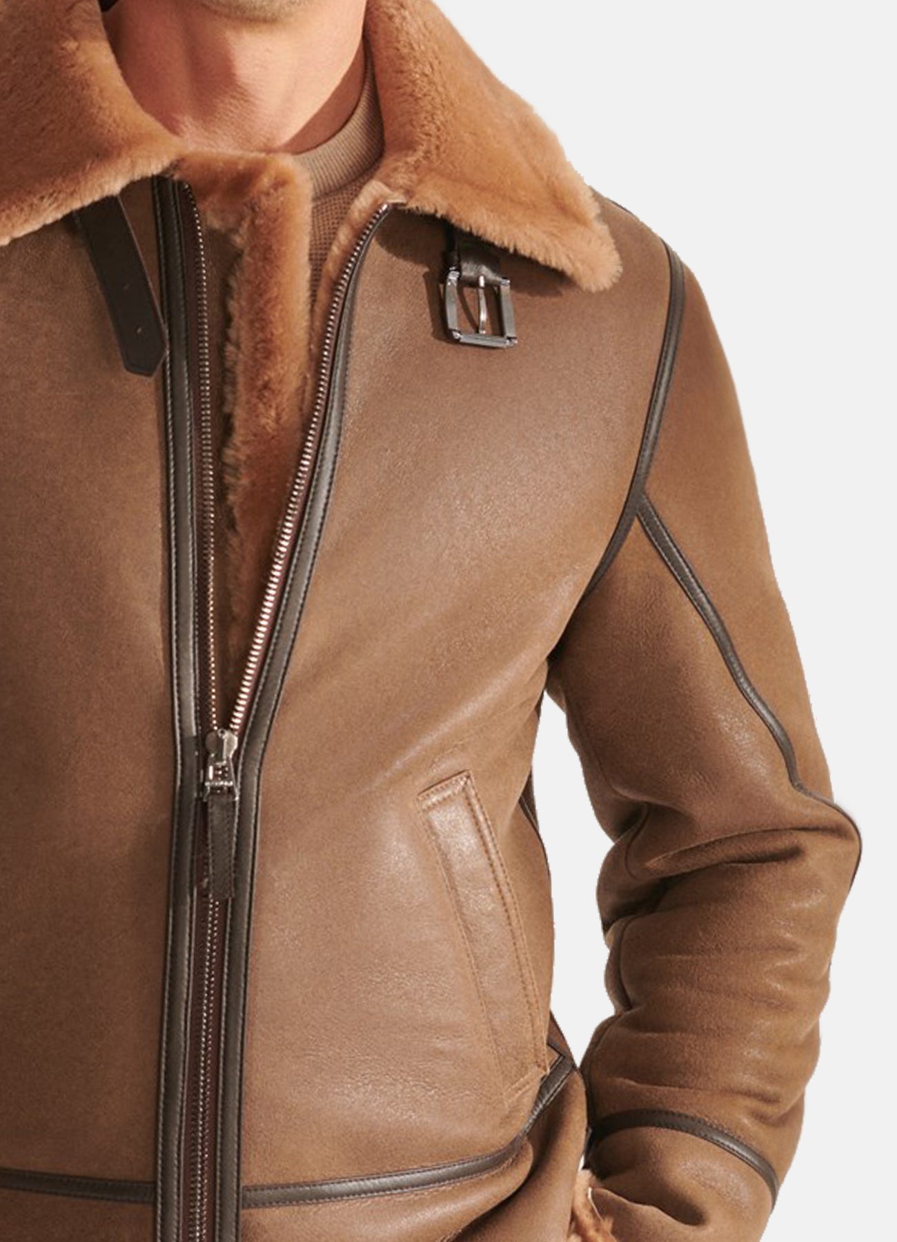 Men's Camel Brown Vintage Shearling Leather Jacket