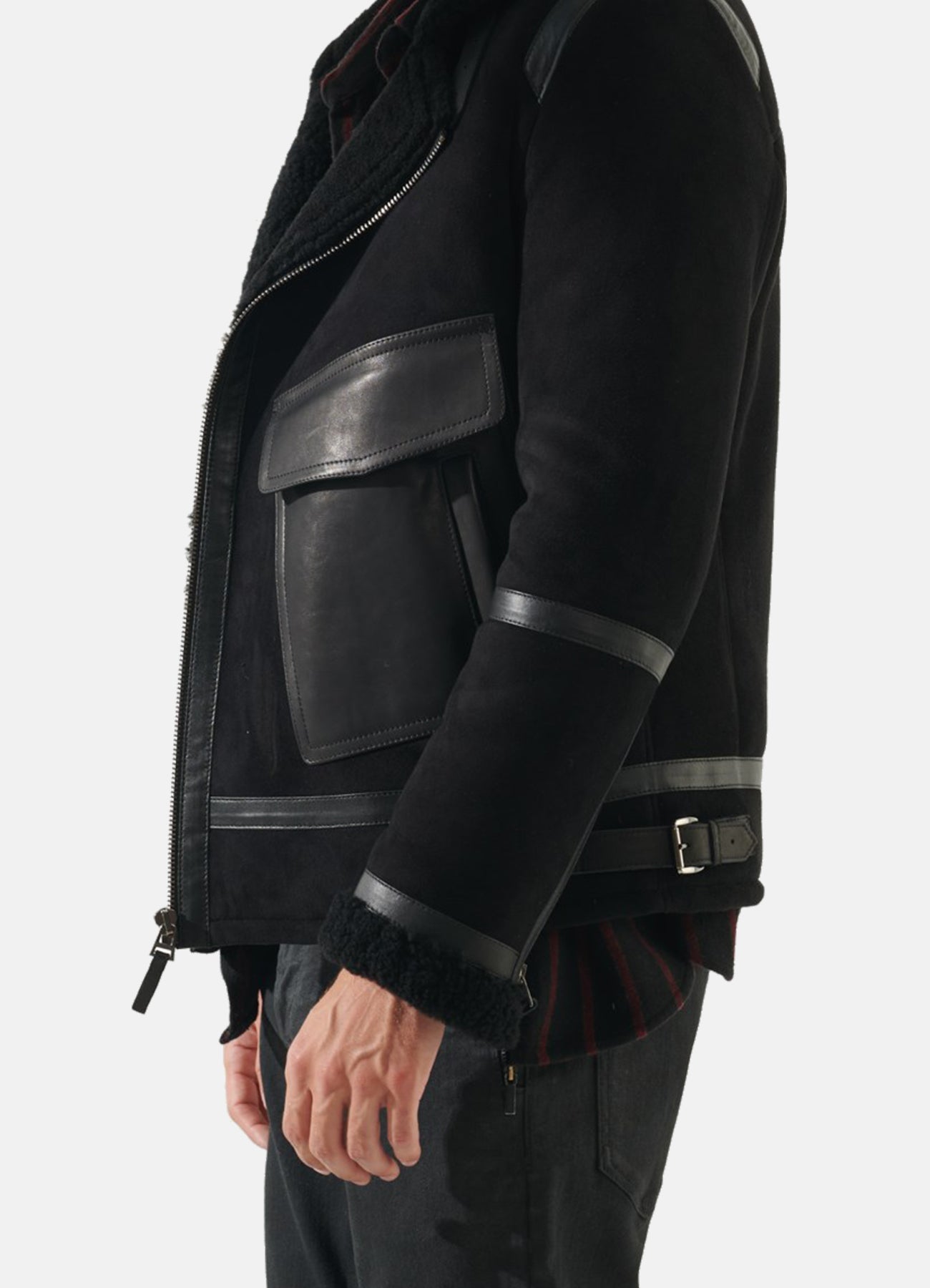Men's Deep Black Shearling Leather Jacket