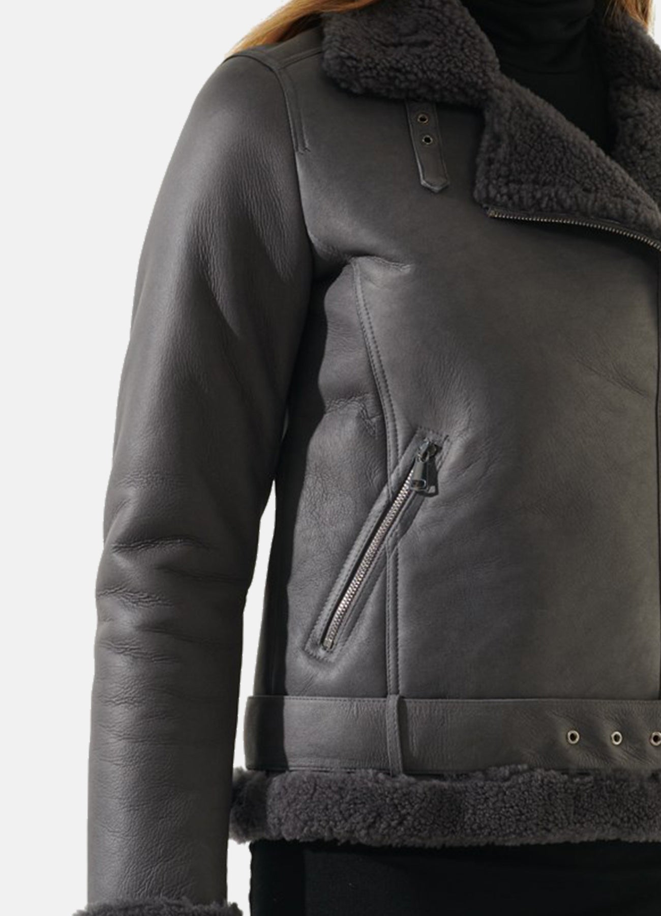 Women's Vintage Grey Shearling Leather Jacket