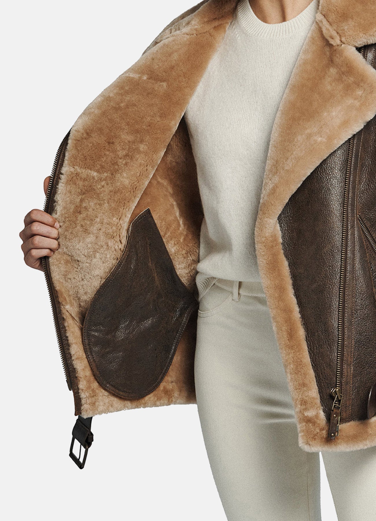 Women's Oversized Brown Shearling Leather Jacket