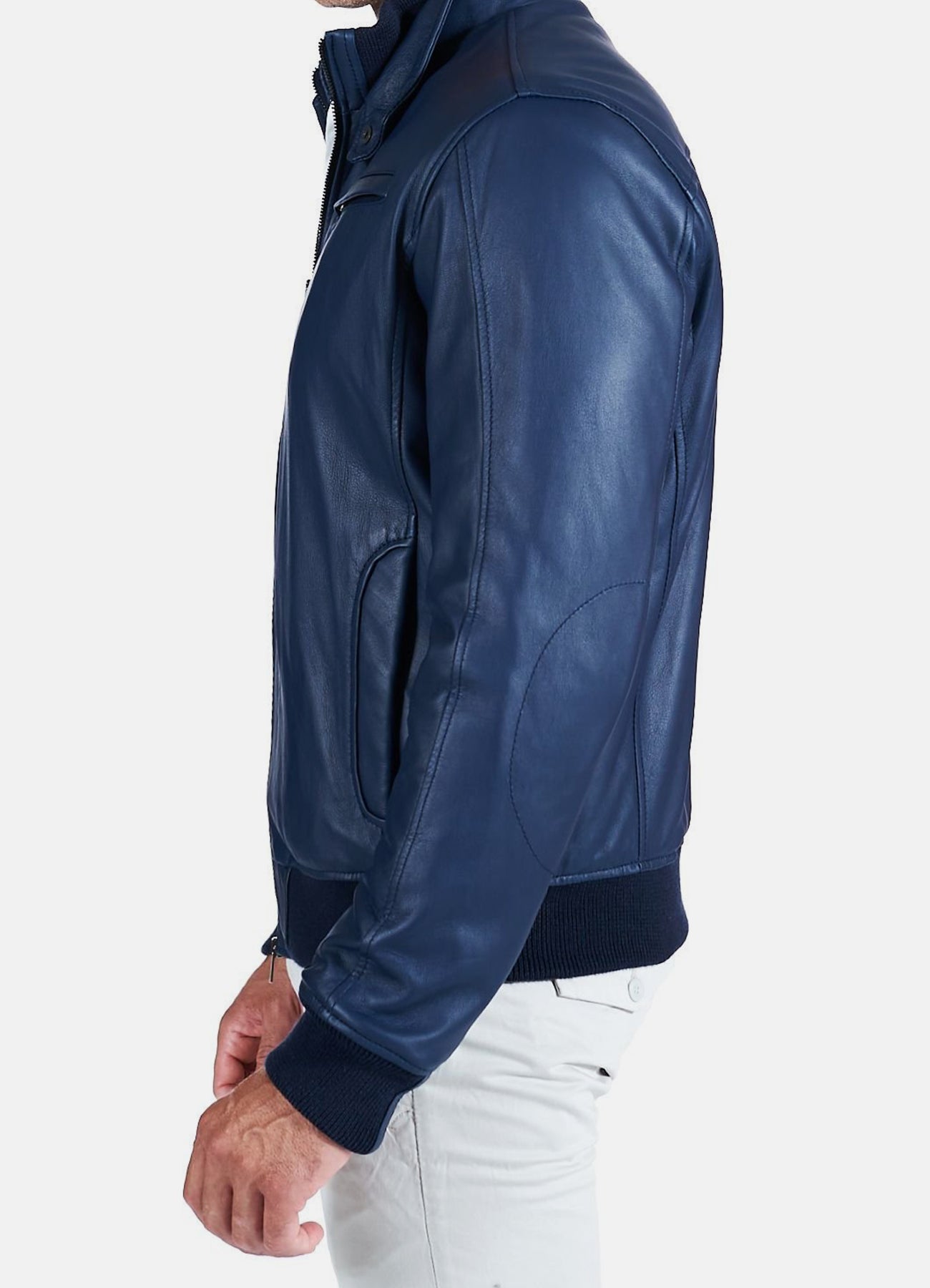 Men's Shiny Blue Bomber Leather Jacket