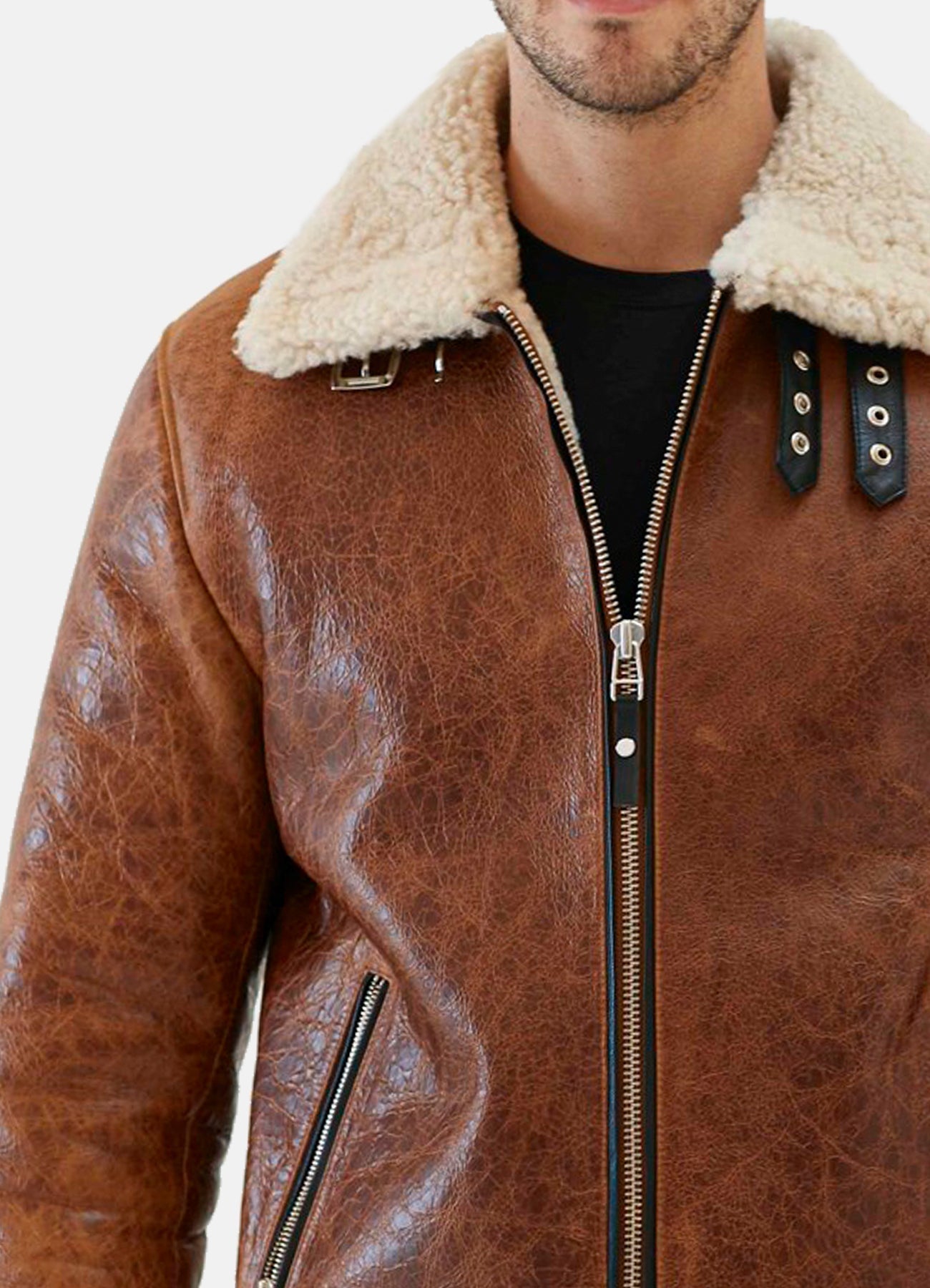 Men's Distressed Brown Shearling Leather Jacket