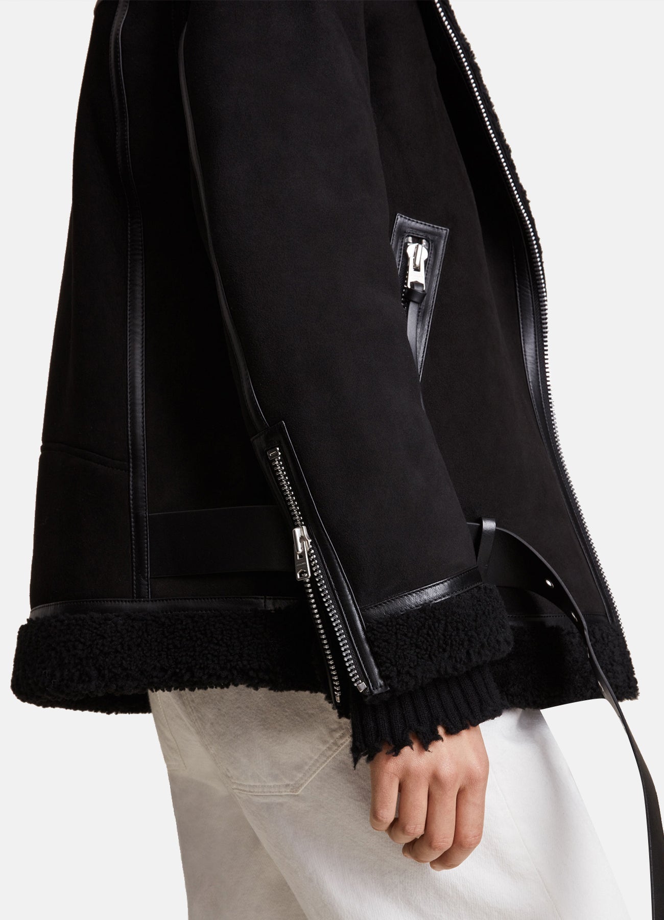 Women's Matt Black Shearling Leather Jacket