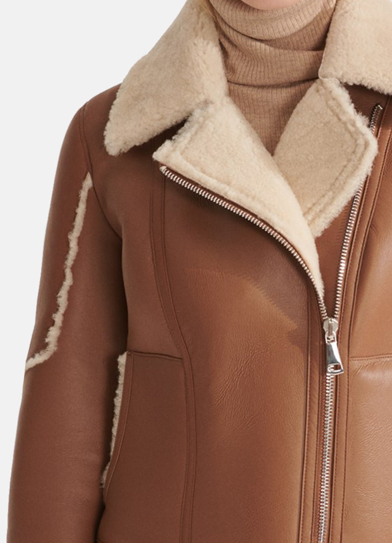 Women's TAN Sports Shearling Leather Jacket