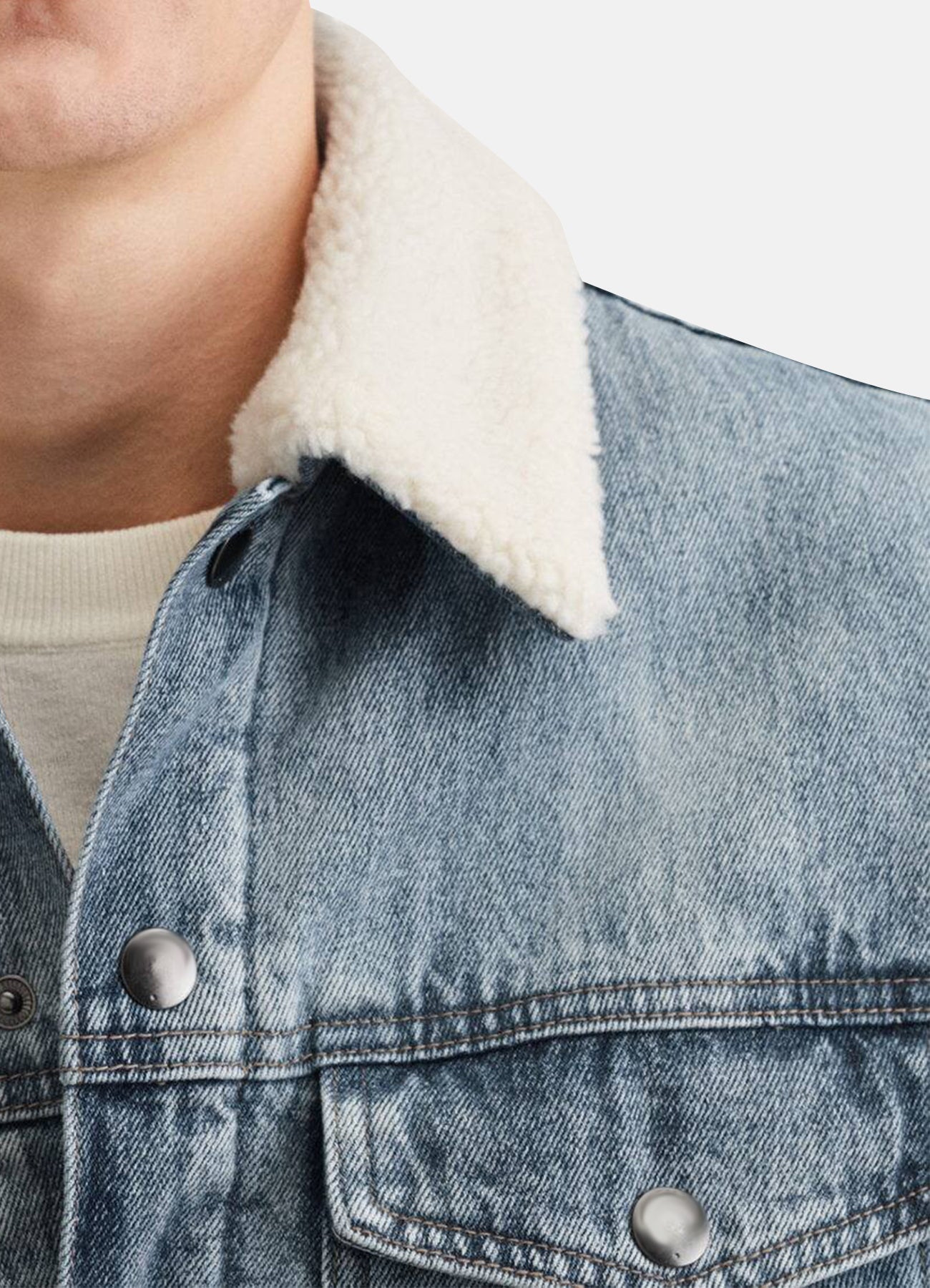 Men's Light Blue Denim Shearling Jacket