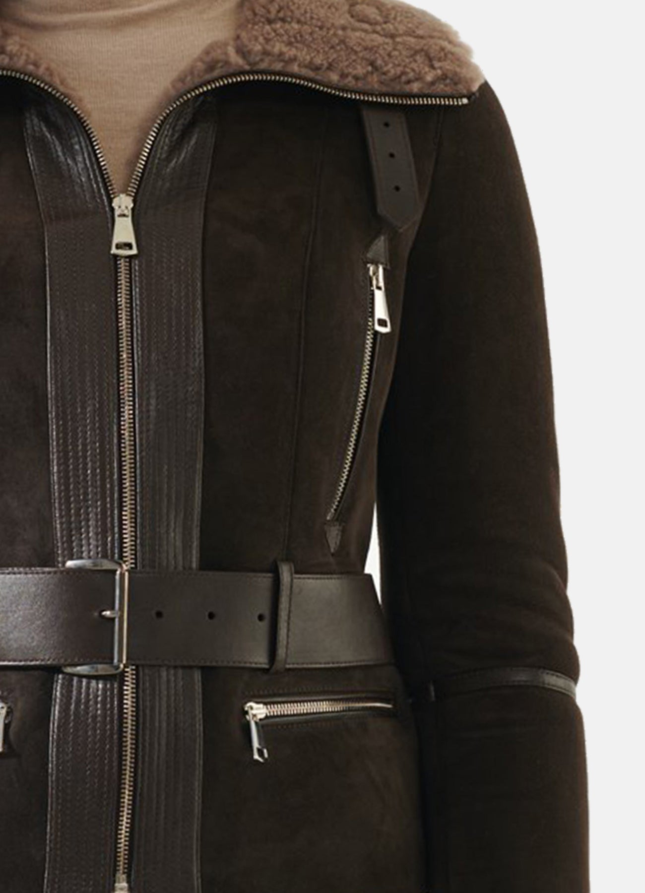Women's Choco Brown Shearling Leather Jacket