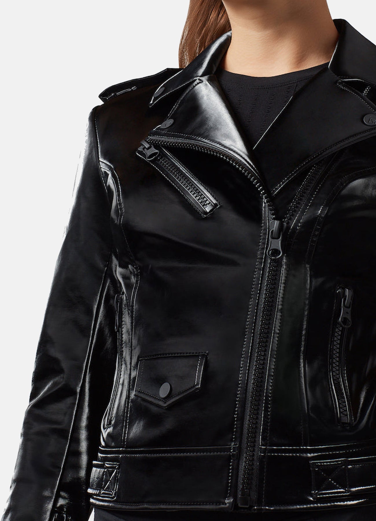 Women's Shiny Black Biker Faux Leather Jacket