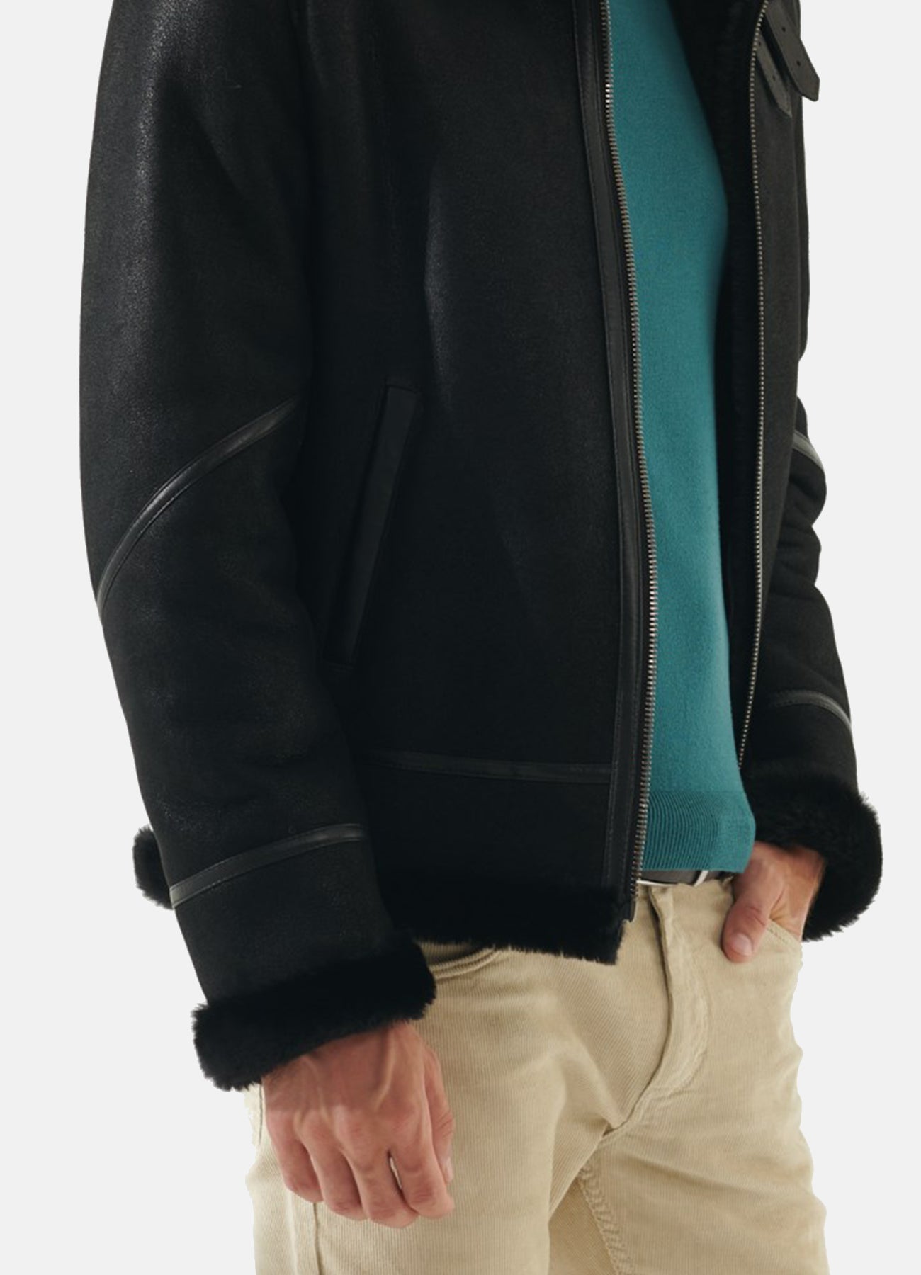 Men's Jet Black Shearling Leather Jacket