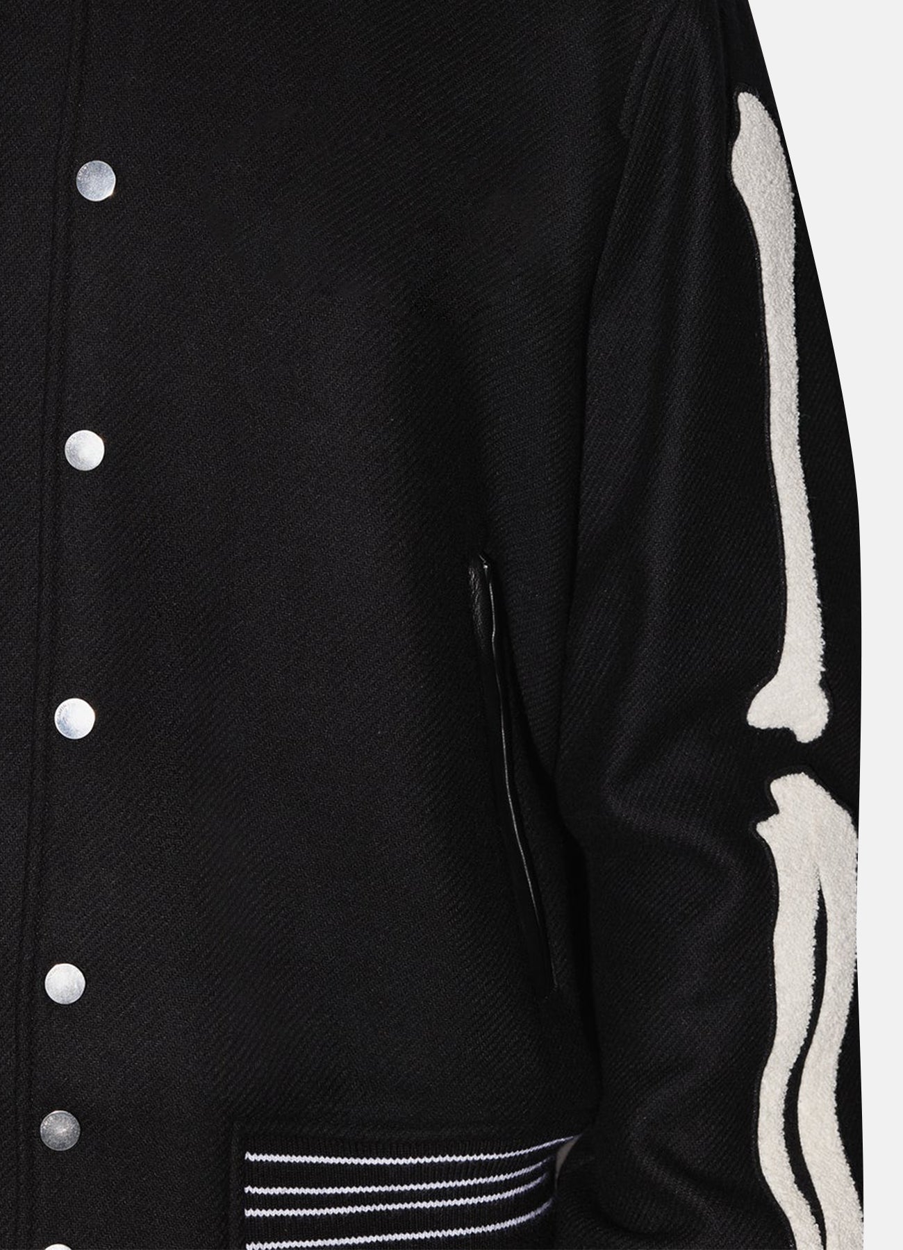 Men's Deep Black Bone Design Varsity Jacket
