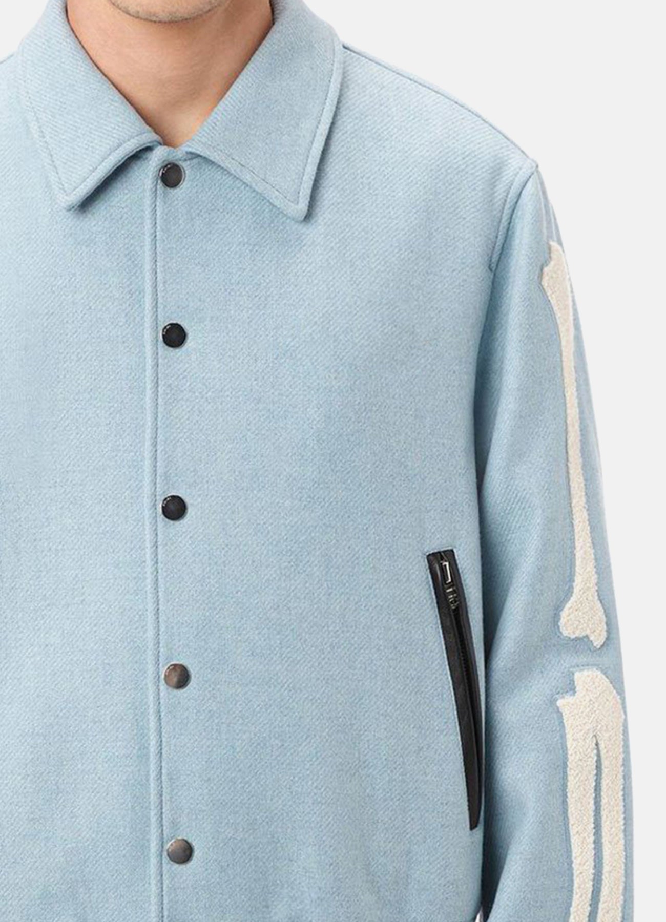 Men's Baby Blue Bone Design Varsity Jacket