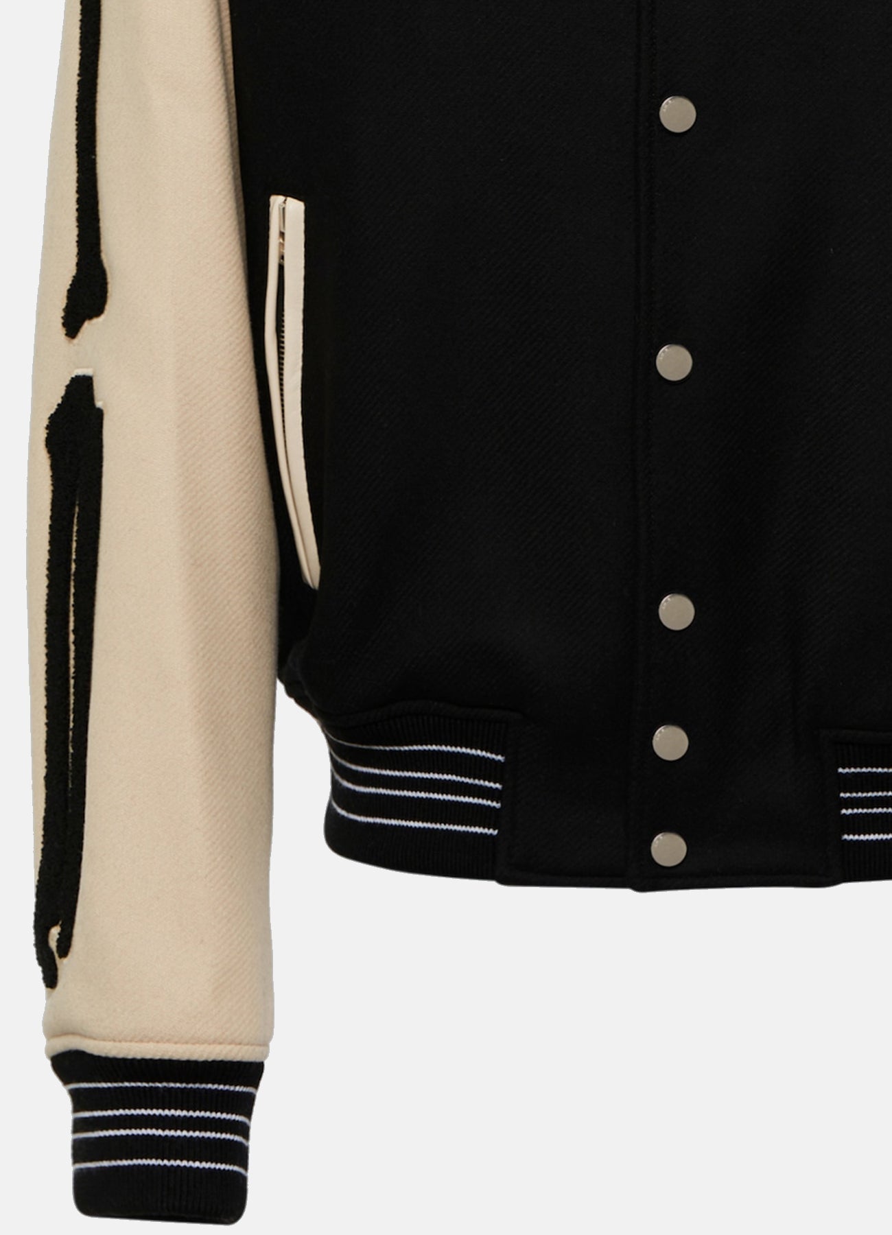 Men's Black and Beige Bone Design Varsity Jacket