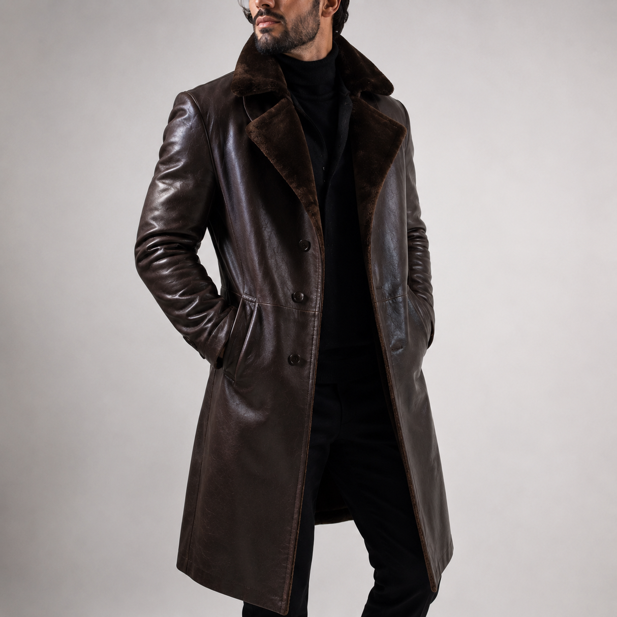 Men’s Brown Sheepskin Leather Shearling Coat