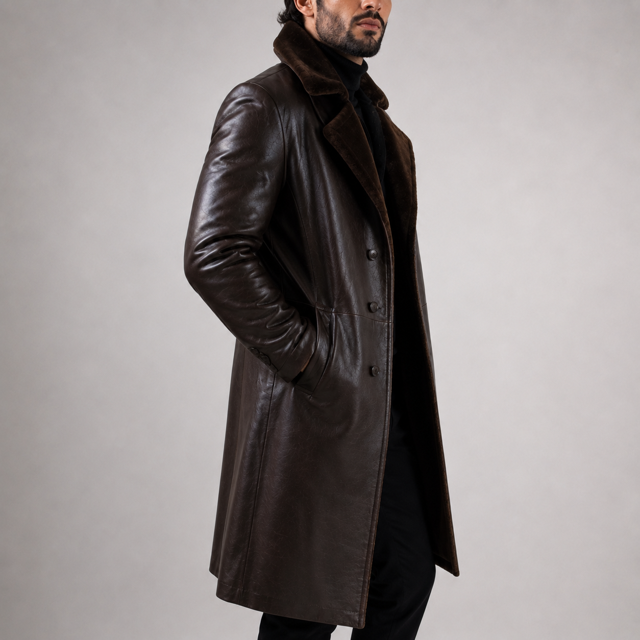Men’s Brown Sheepskin Leather Shearling Coat