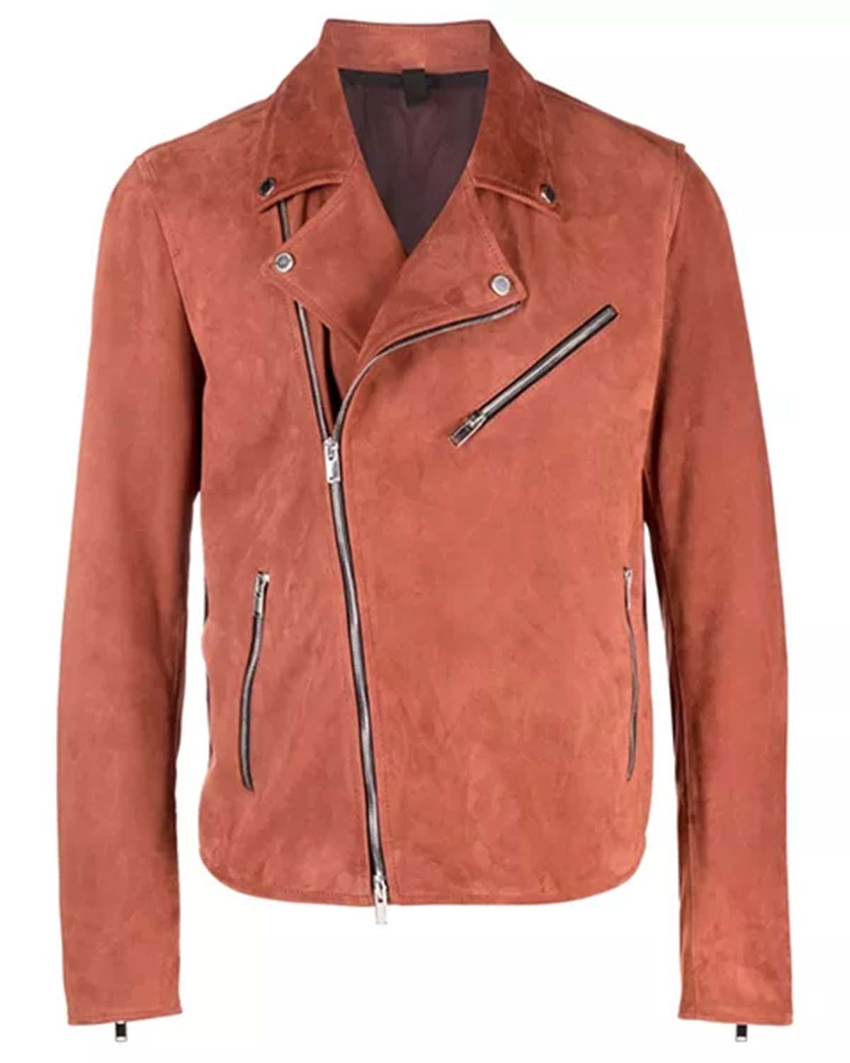 Men's Orange Suede Moto Jacket