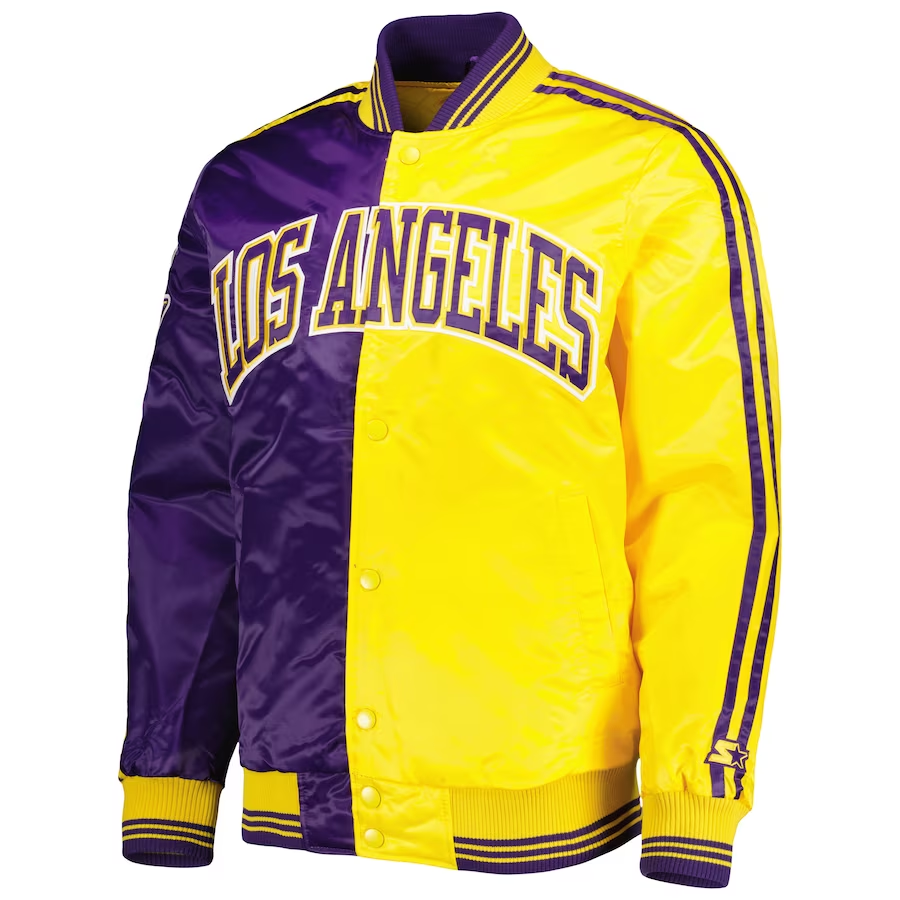 Purple/Yellow Fast Break Satin Full-Snap Jacket