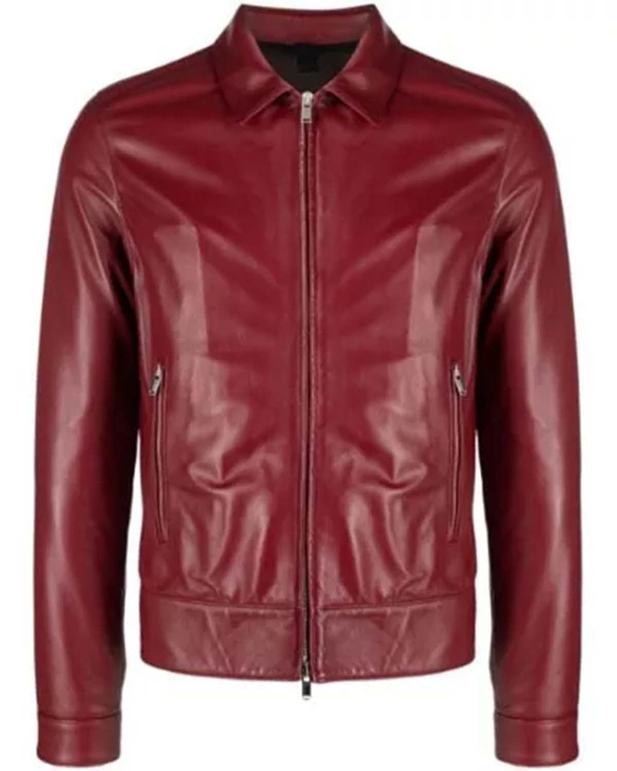 Men's Plain Red Leather Jacket