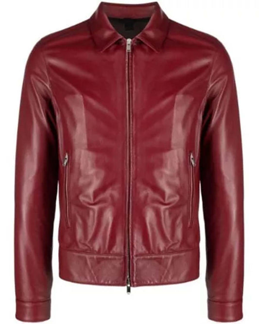 Men's Plain Red Leather Jacket