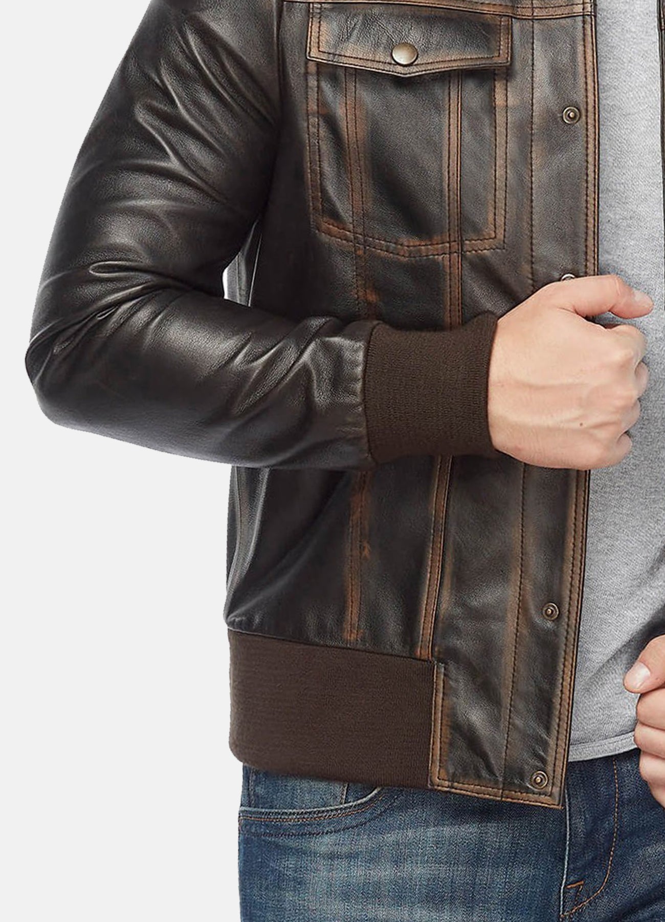 Men's Real Distressed Leather Bomber Jacket