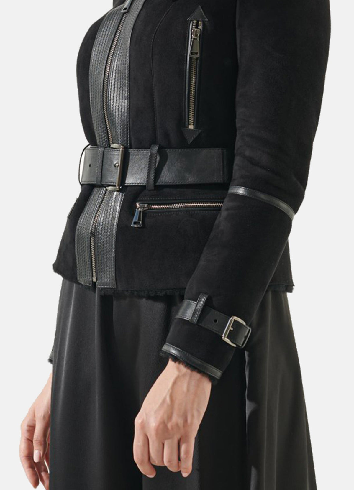 Women's Jet Black Suede Shearling Leather Jacket