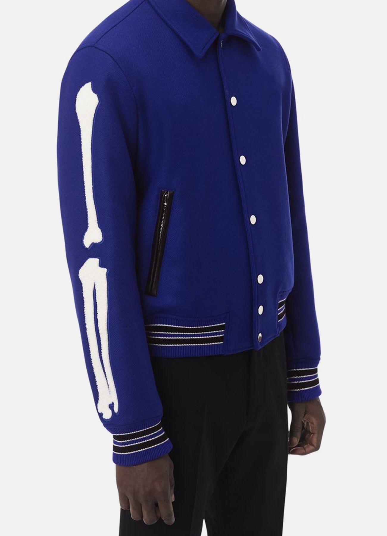 Men's Royal Blue Bone Design Varsity Jacket