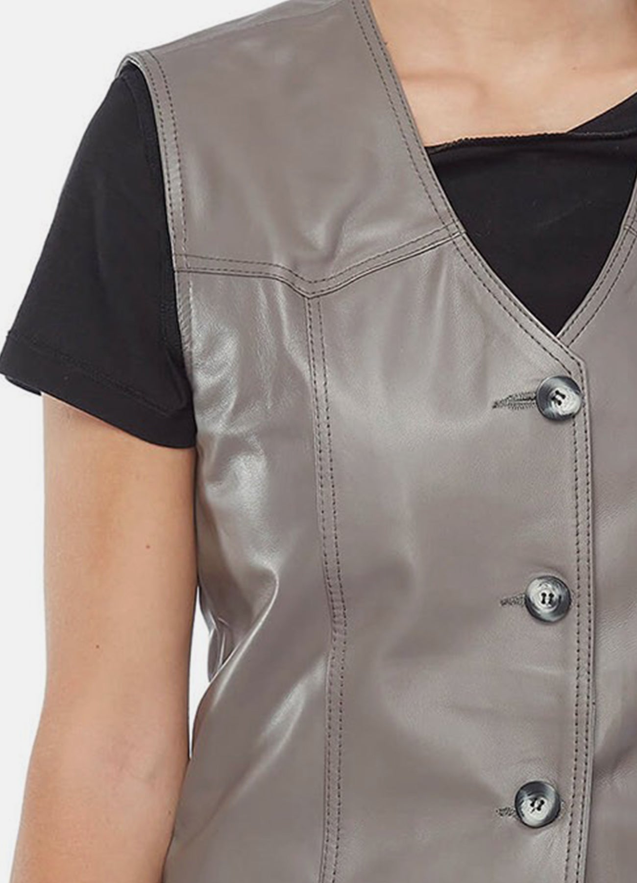Women's Solid Grey Biker Leather Vest