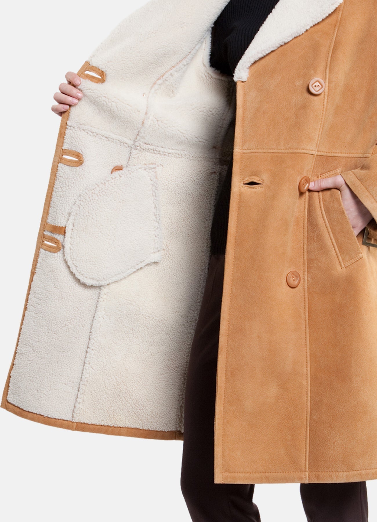 Women's Bright Tan Shearling Leather Coat